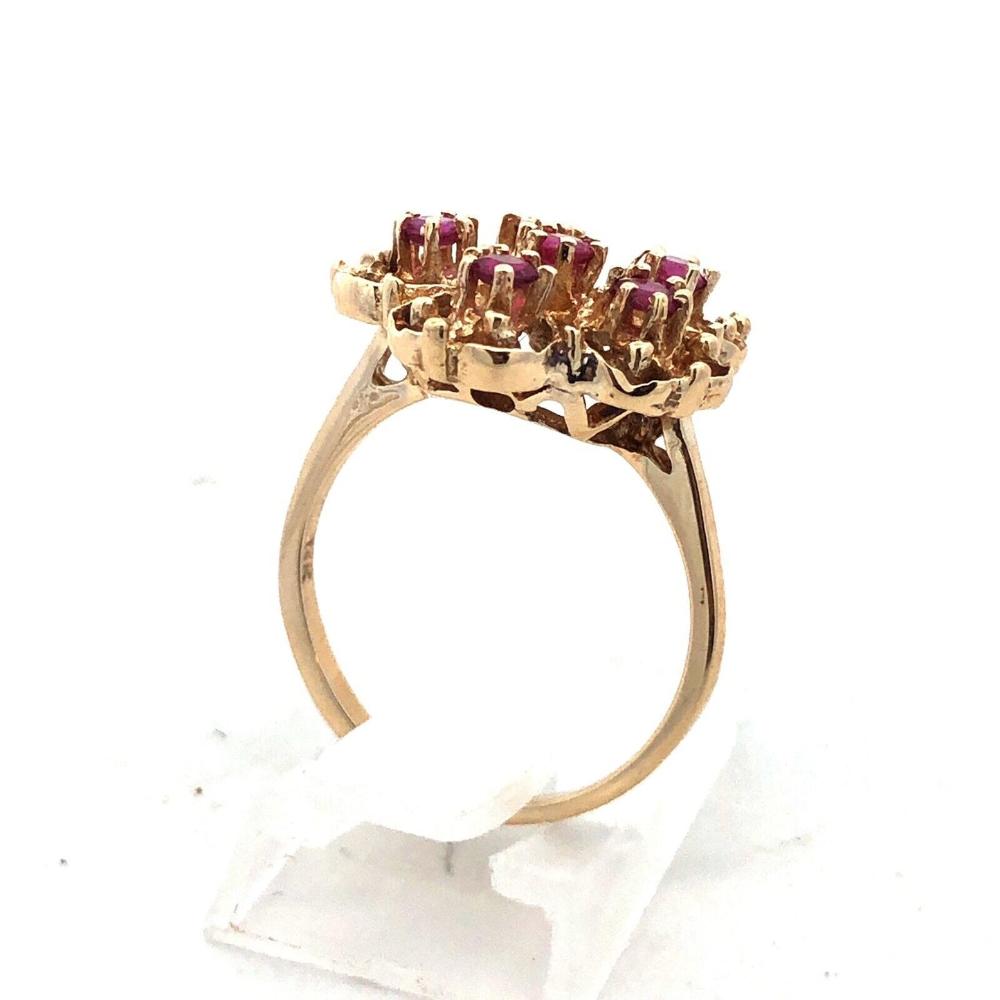 Designer 14K Yellow Gold Pink Tourmaline Flower Cluster Statement Cocktail Ring