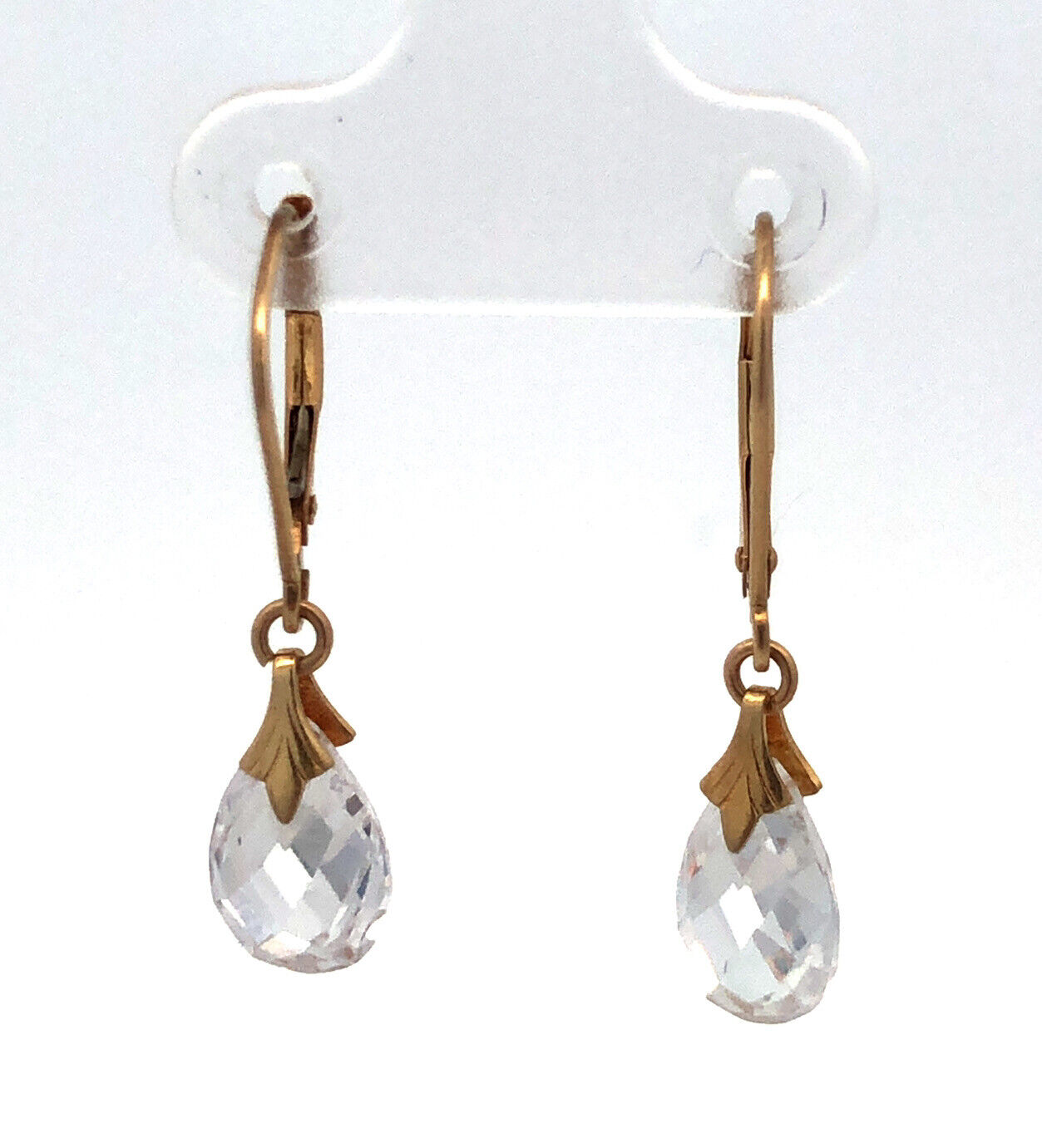 Designer JCM 14K Yellow Gold Cubic Zirconia Teardrop Leverback Dangle Earrings
