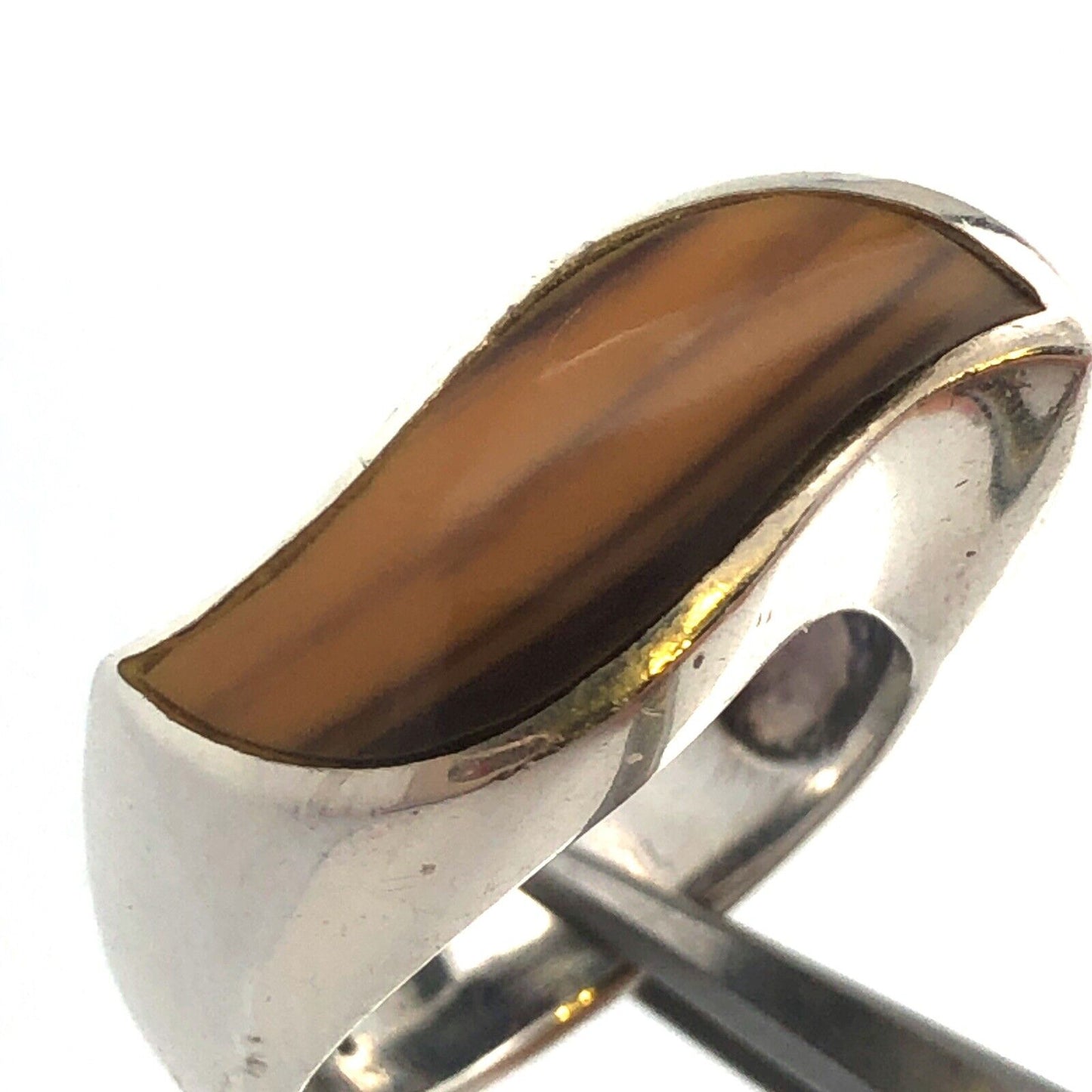 Estate 925 Sterling Silver Tiger's Eye Modernist Twist Cocktail Size 7.5 Ring
