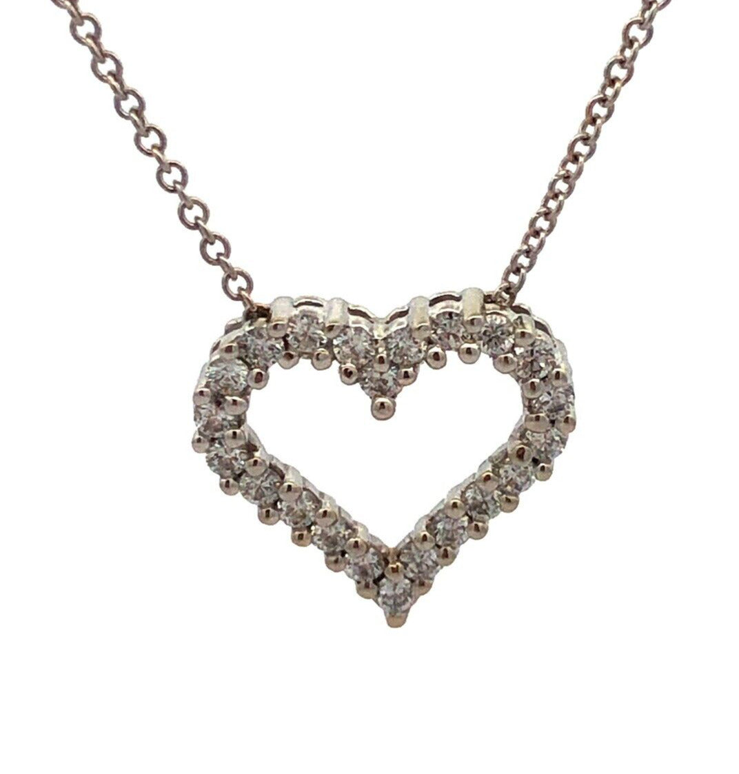 Designer H 14K White Gold Round Diamond Heart Anniversary Pendant Chain Necklace