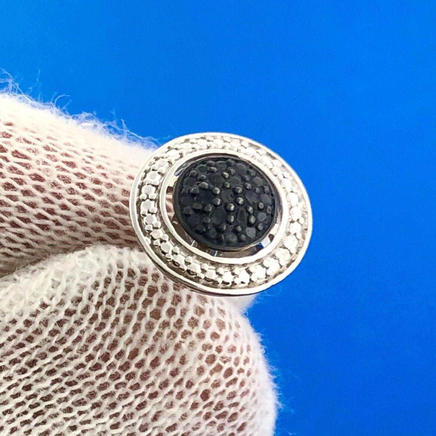 Designer UD 925 Sterling Silver Black White Illusion Button Stud Earrings