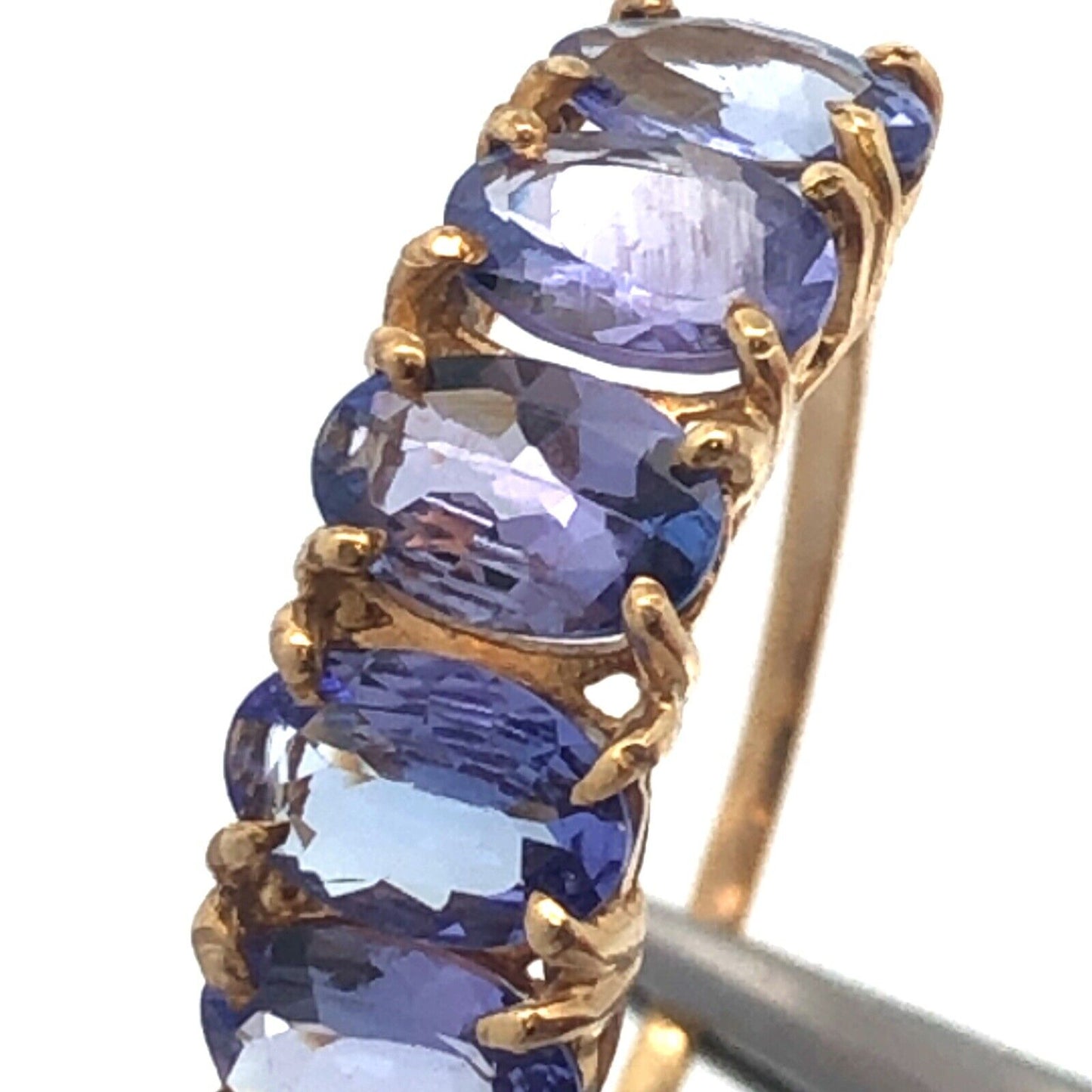 Designer 10K Yellow Gold Oval Tanzanite Wedding 5 Stone Cocktail Ring