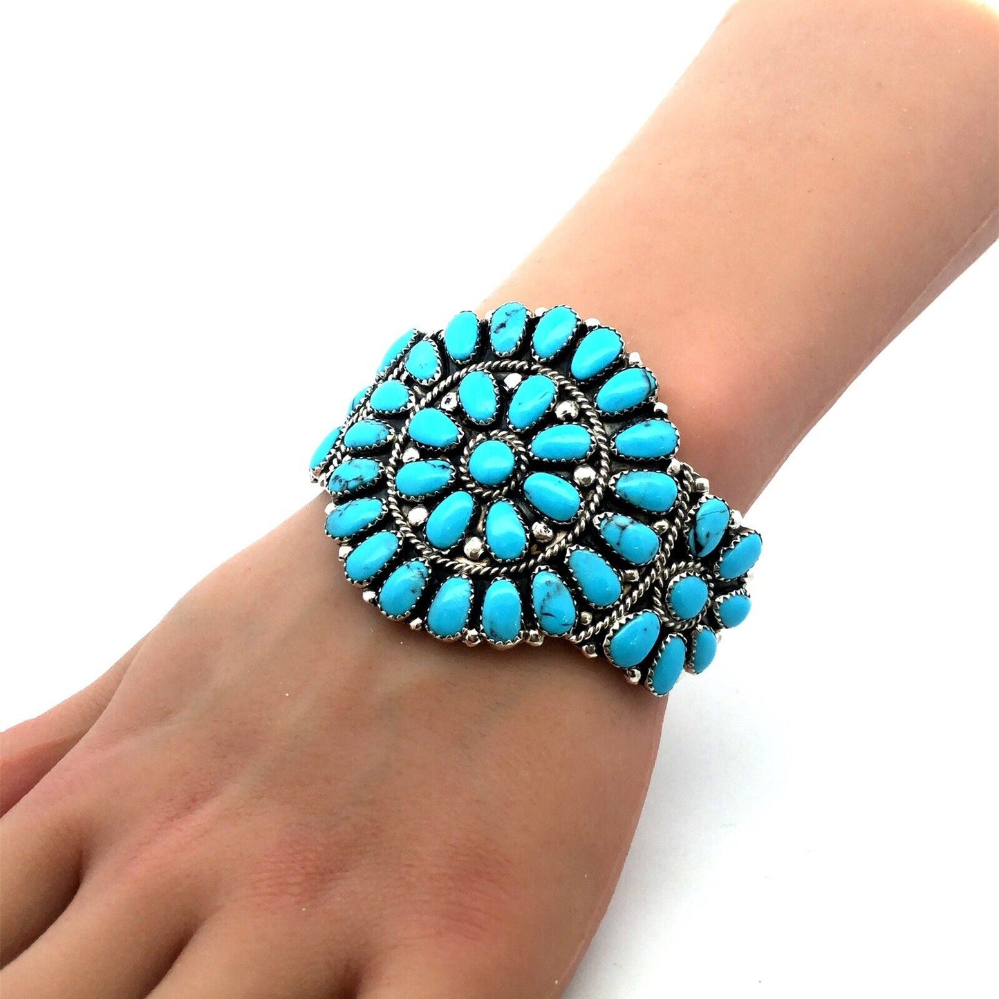 925 Silver Native American Juliana Williams Turquoise Statement Cuff Bracelet
