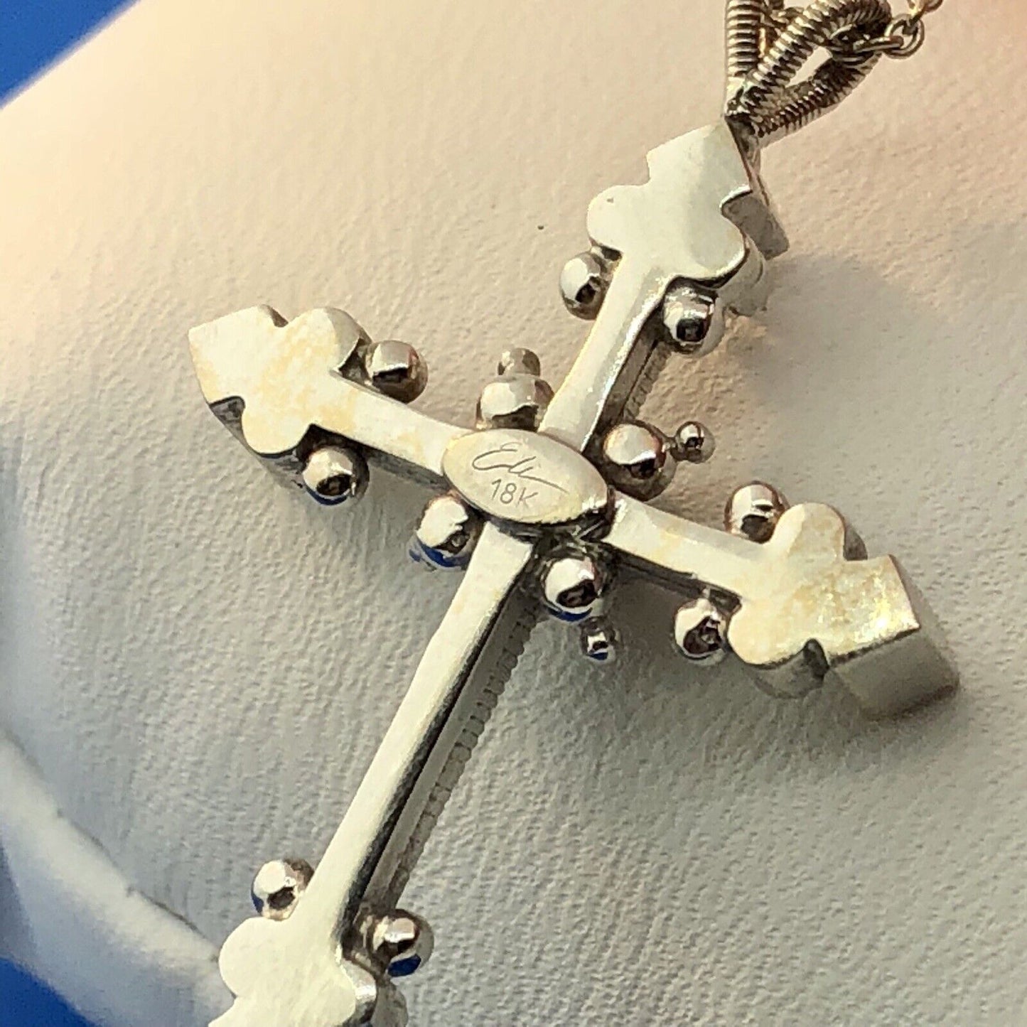 Eli Jewels 18K White Gold Diamond Aegean Collection Statement Cross Necklace