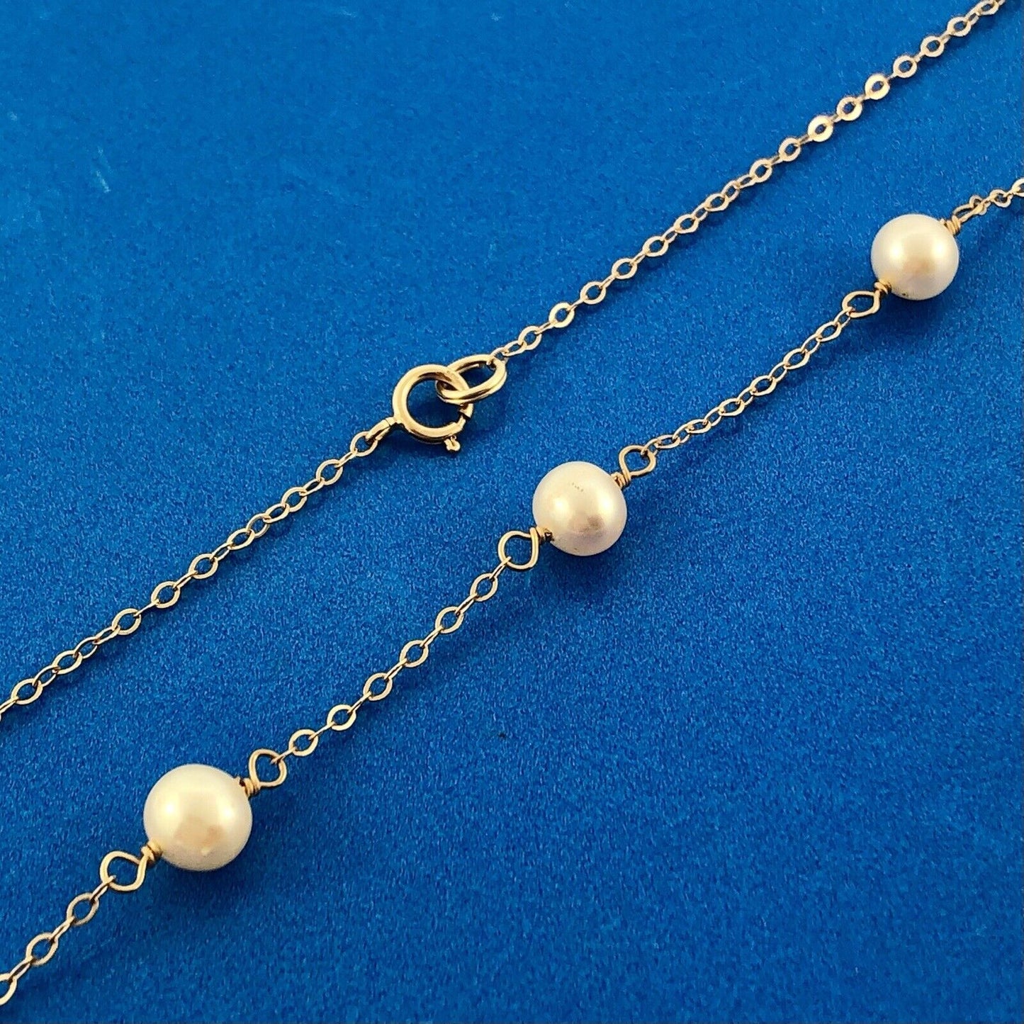 Gorgeous 14k Yellow Gold 6 mm White Pearl Thin Oval Link 16" Chain Necklace