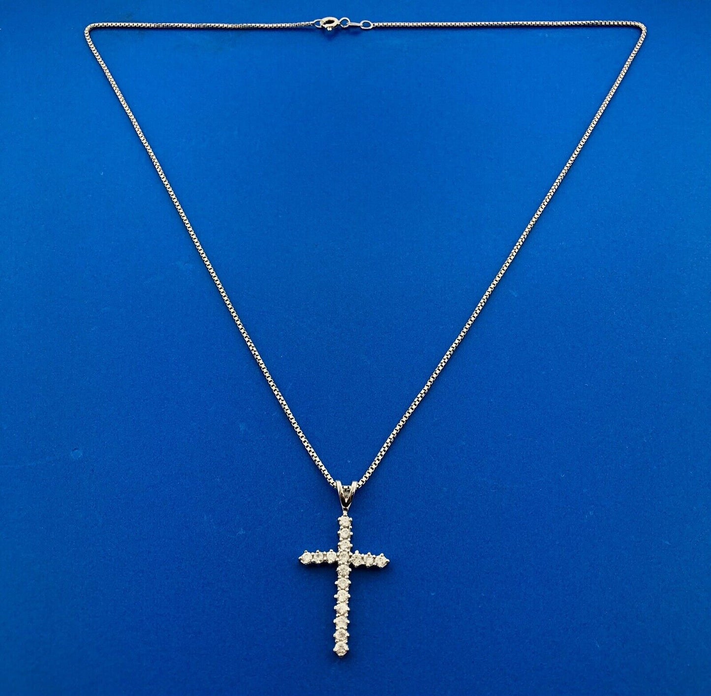 Stunning Sterling Silver 925 CZ Religious Faith 20" Box Chain Cross Necklace