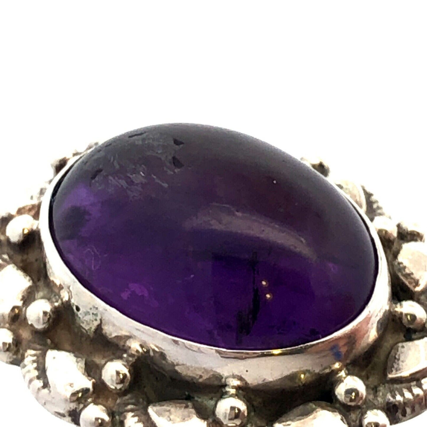 Vintage 925 Sterling Silver Oval Cabochon Amethyst Textured Ring