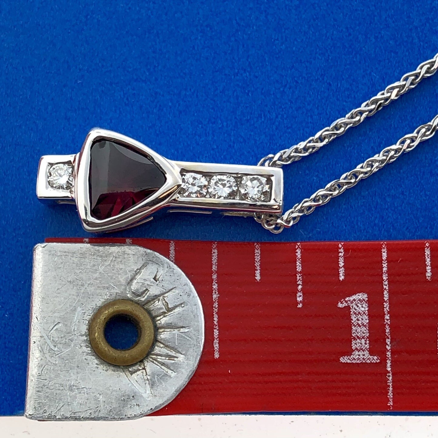 Designer India 14K White Gold Trilliant Garnet Diamond Accent January Necklace