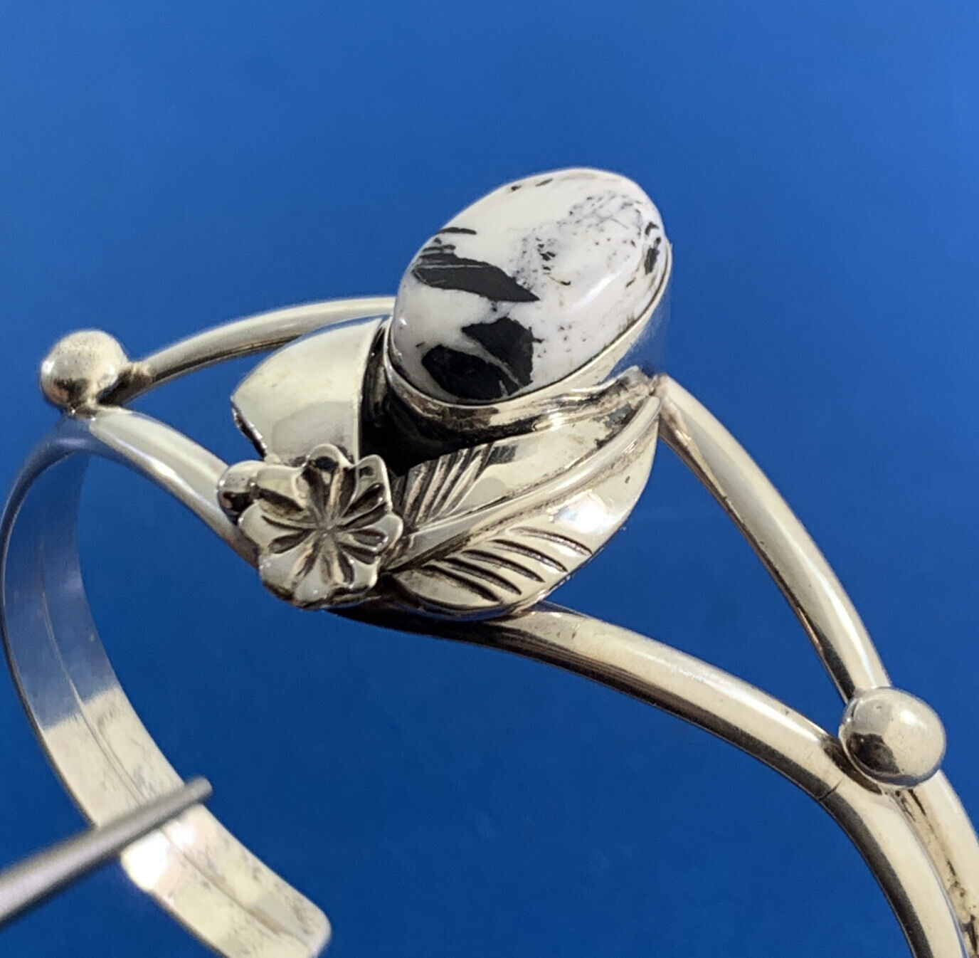 Vintage IRV Monte Navajo 925 Sterling Silver Buffalo Turquoise Cuff Bracelet