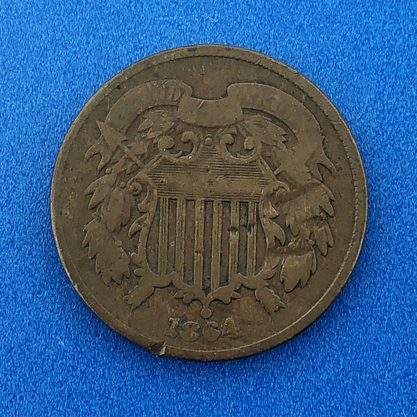 1864 P Bronze Two-Cent Piece Union Shield Large Motto Philadelphia Mint Coin