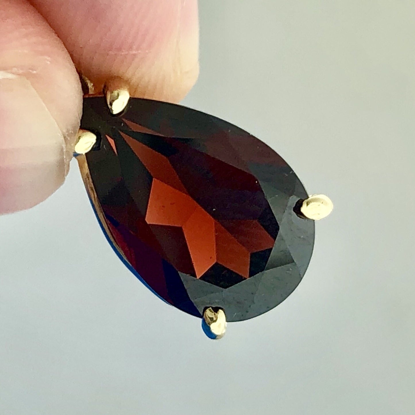 Designer 14K Yellow Gold Pear Shaped Garnet January Occasion Statement Pendant