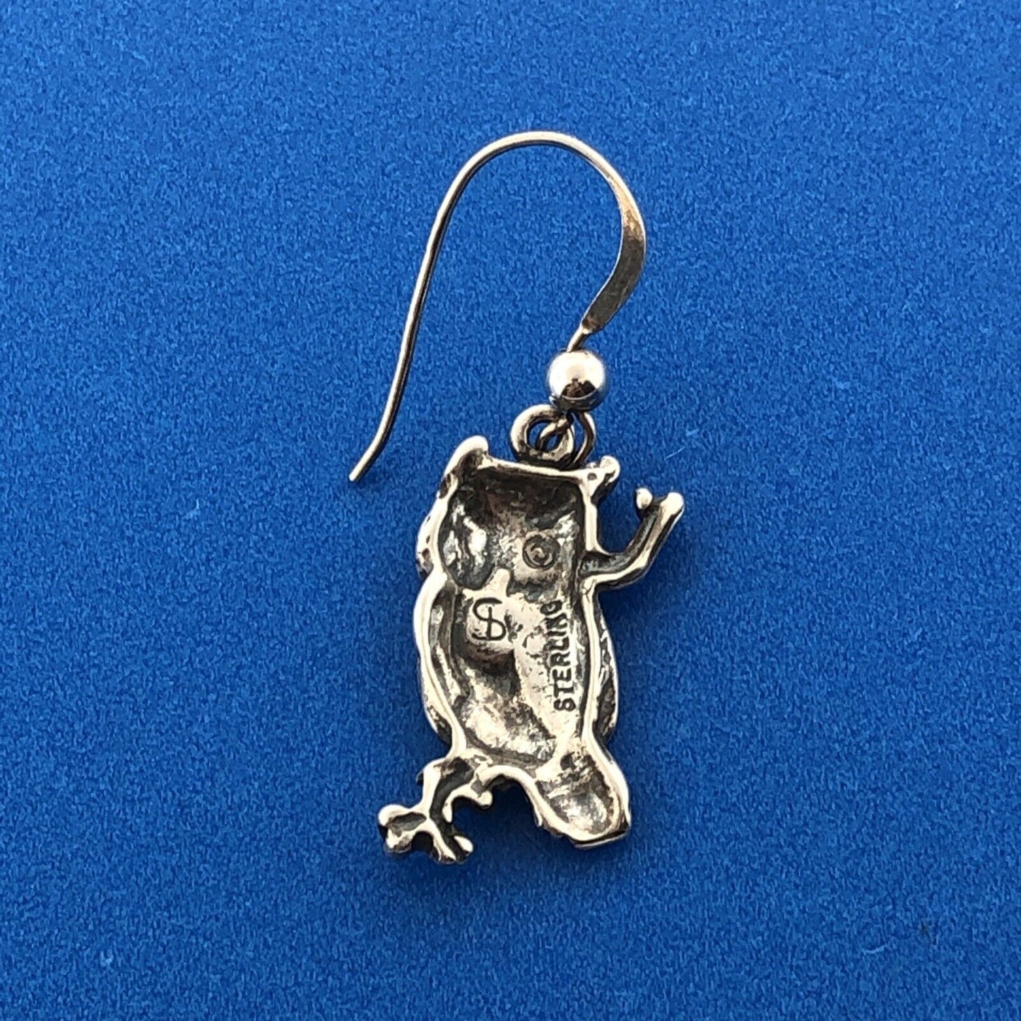 Stunning Sterling Silver 925 Detailed Night Owl Bird Dangle Hook Earring