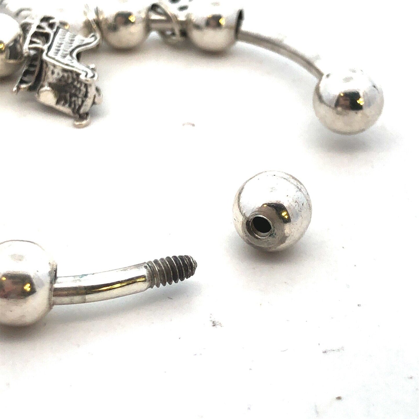 Vintage SJC 925 Sterling Silver Christmas Holiday Theme Beaded Charm Bracelet