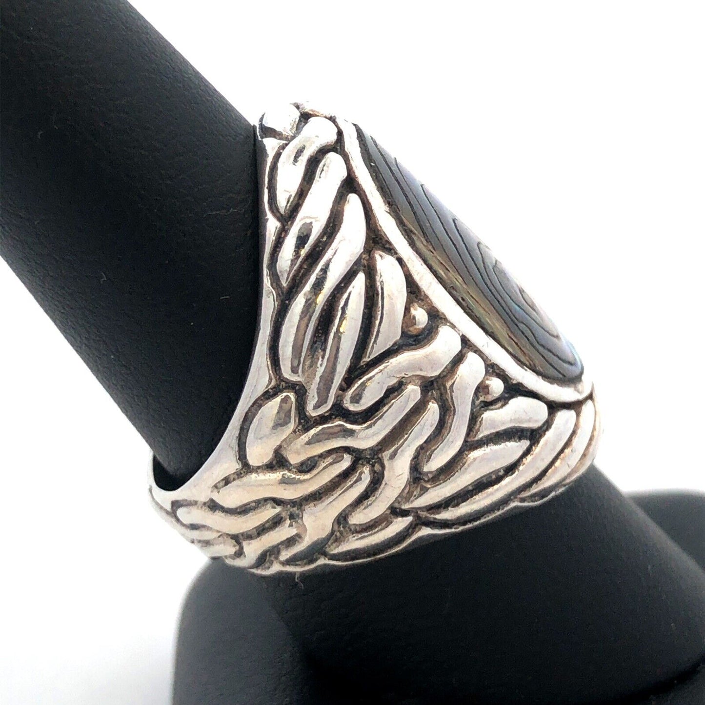 Designer CFJ 925 Sterling Silver Oval Abalone Textured Modernist Dome Ring