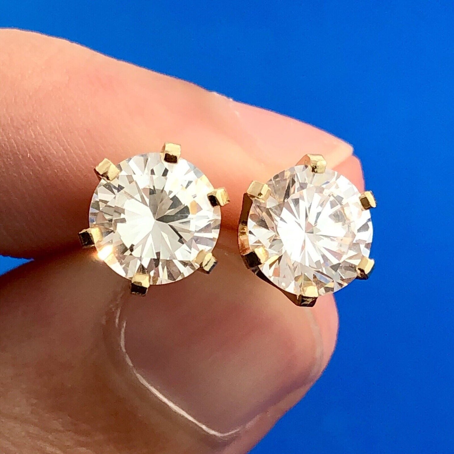 14k Yellow Gold Ladies CZ Cubic Zirconia Stud Earrings 5.06 Carat ct