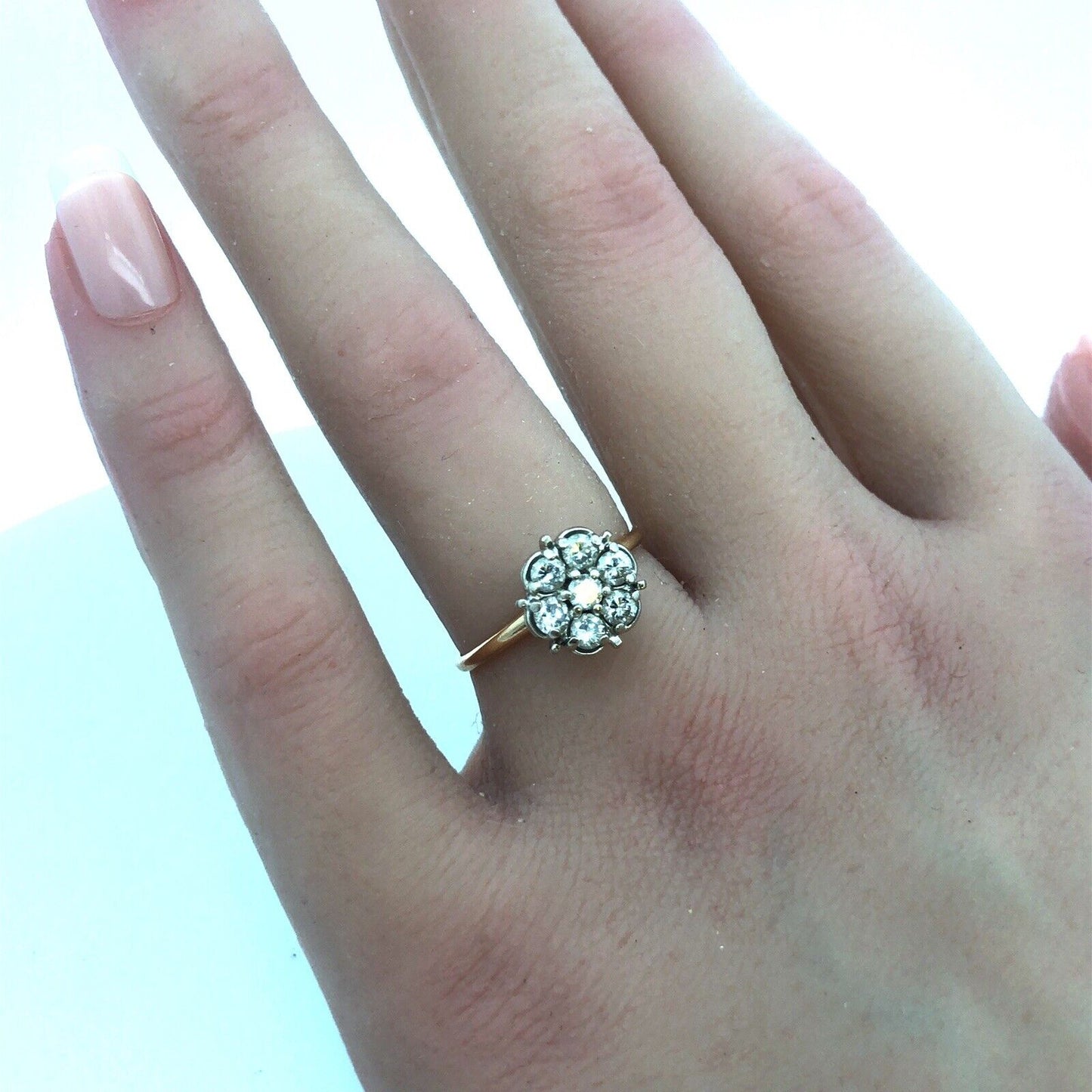 Estate Designer 14K Yellow White Gold Diamond Floral Cluster Cocktail Ring