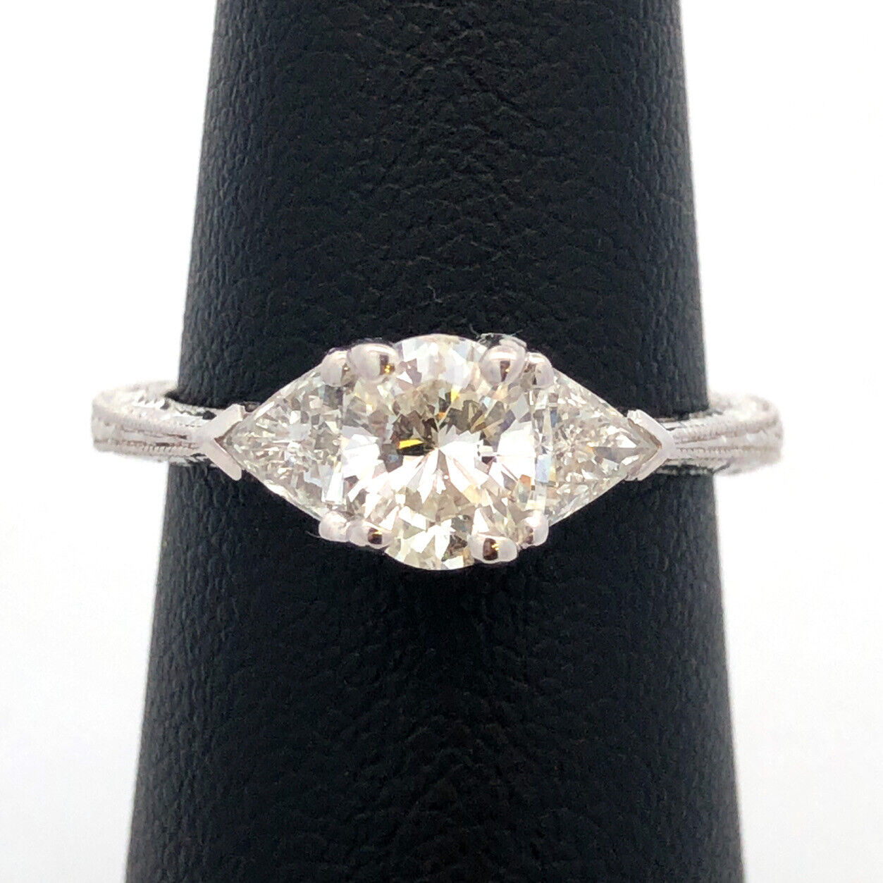 Estate Platinum Oval Diamond Trillion Accented Engagement Ring