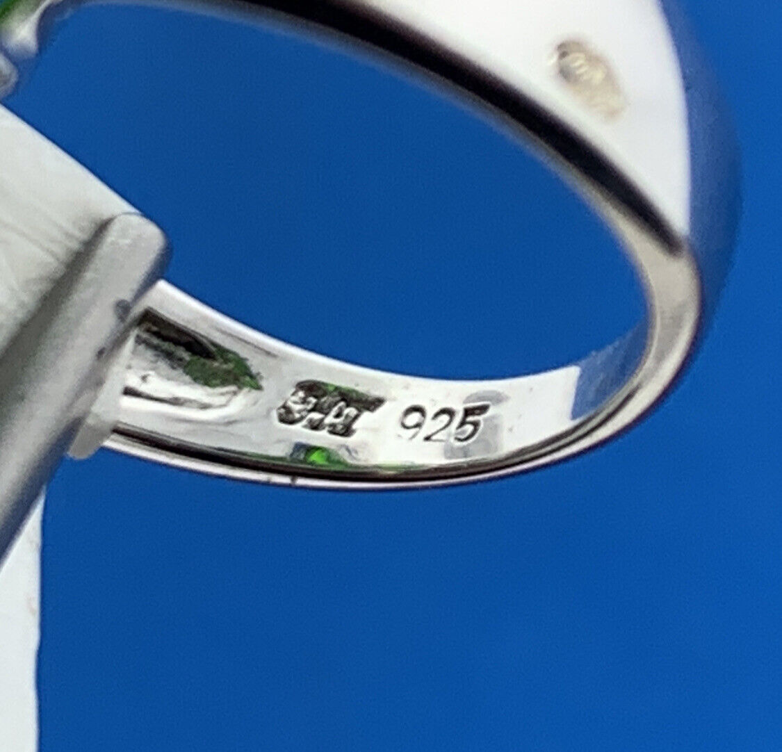 Designer 925 Sterling Silver Green Tourmaline White Topaz Accent Statement Ring