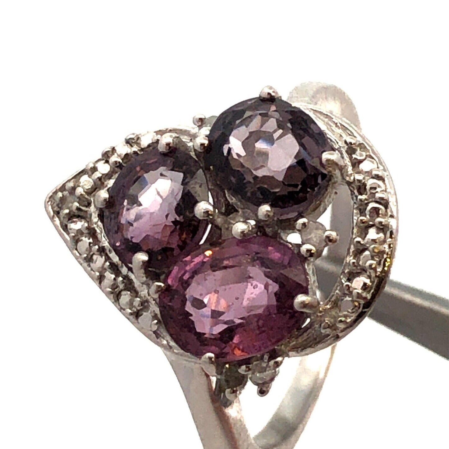 Designer TGGC 925 Sterling Silver Oval Purple Topaz Diamond Cluster Ring