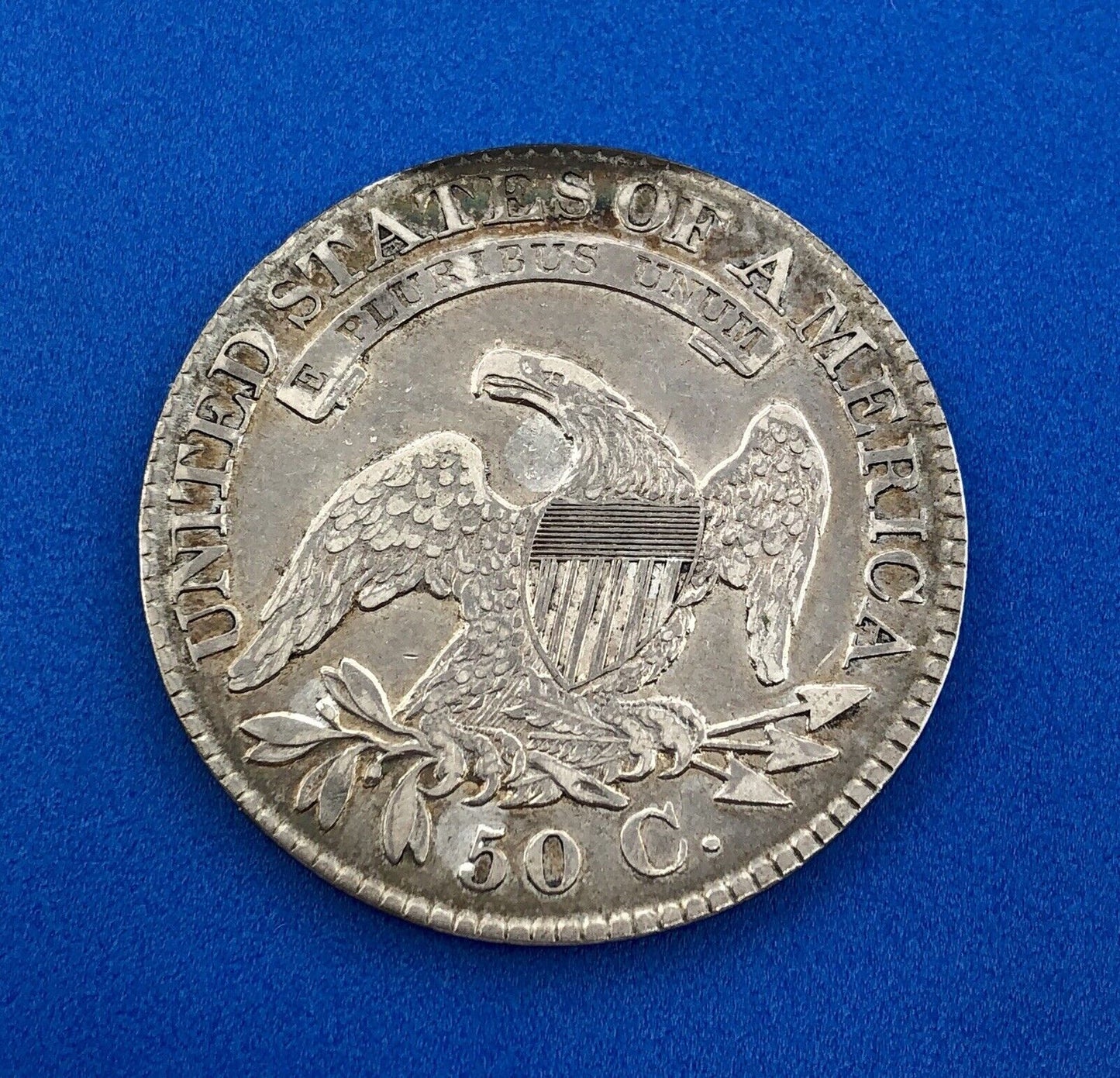 1827 P Capped Bust Silver Half Dollar 50c Early Philadelphia Mint Sunset Tones