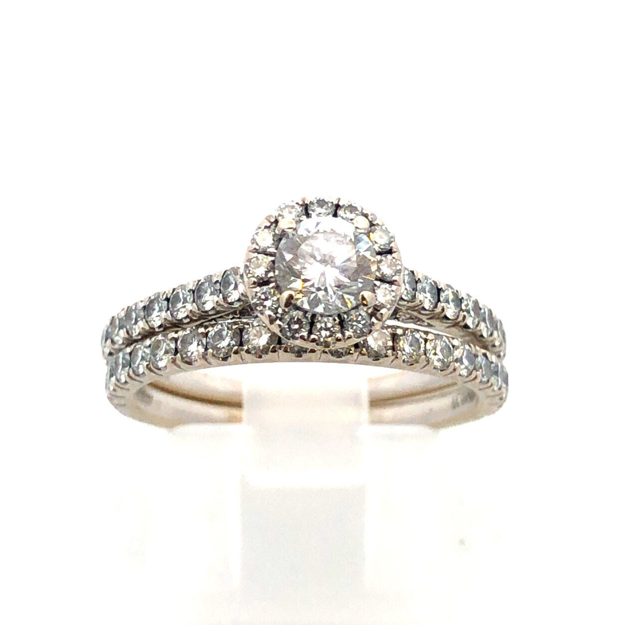 Designer 18K White Gold Round Diamond Solitaire W/Accents 2 Piece Bridal Set