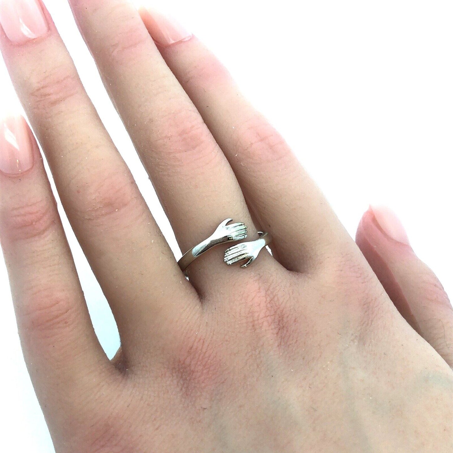 Estate 925 Sterling Silver Hamsa Arms Hands Hug Hugging Bypass Ring