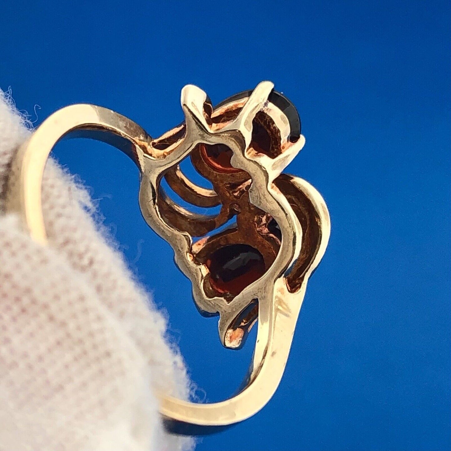Retro Designer 10K Yellow Gold Garnet Diamond January Anniversary Bypass Ring