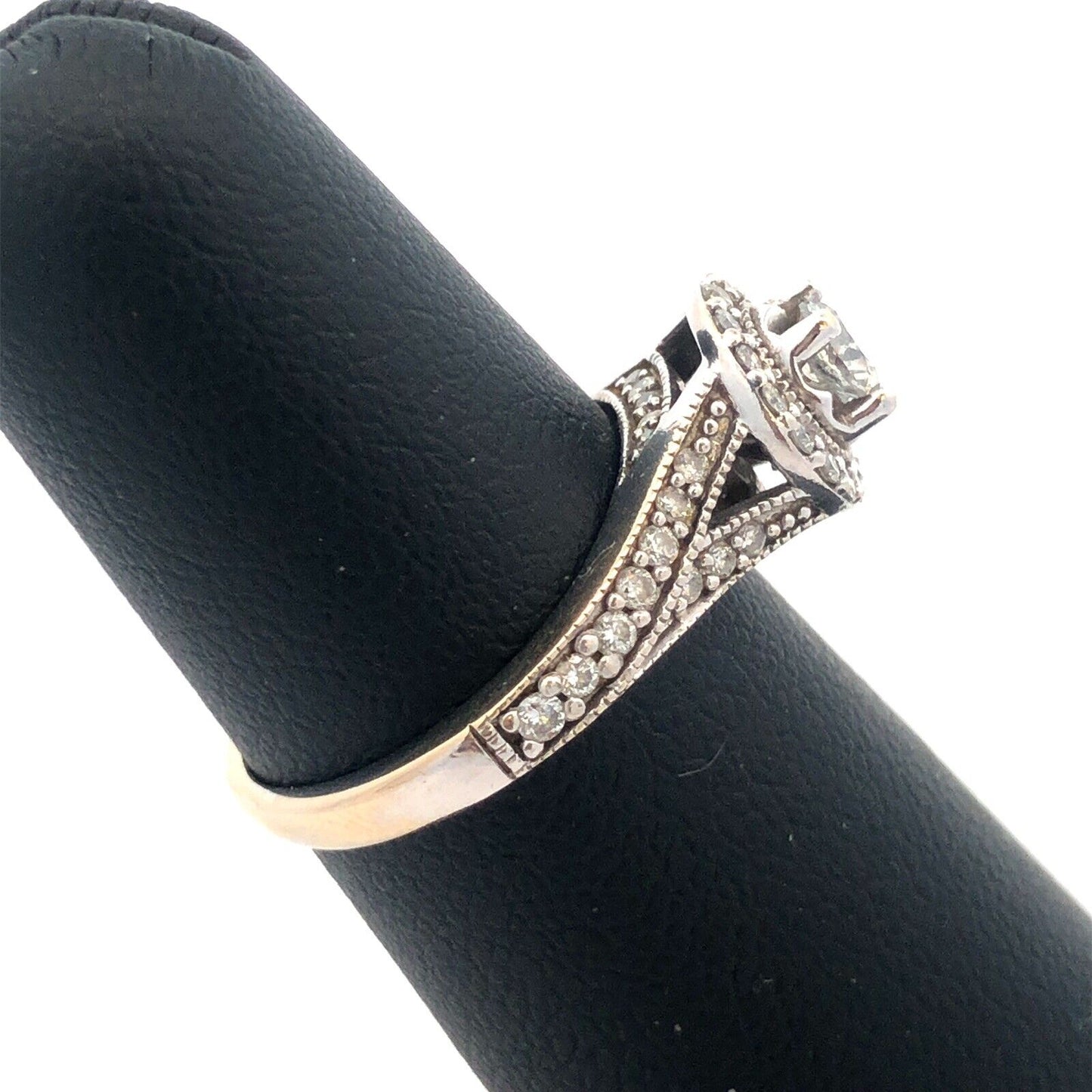 ZEI 14K White Gold Diamond Solitaire W/Halo Engagement Bridal Wedding Ring