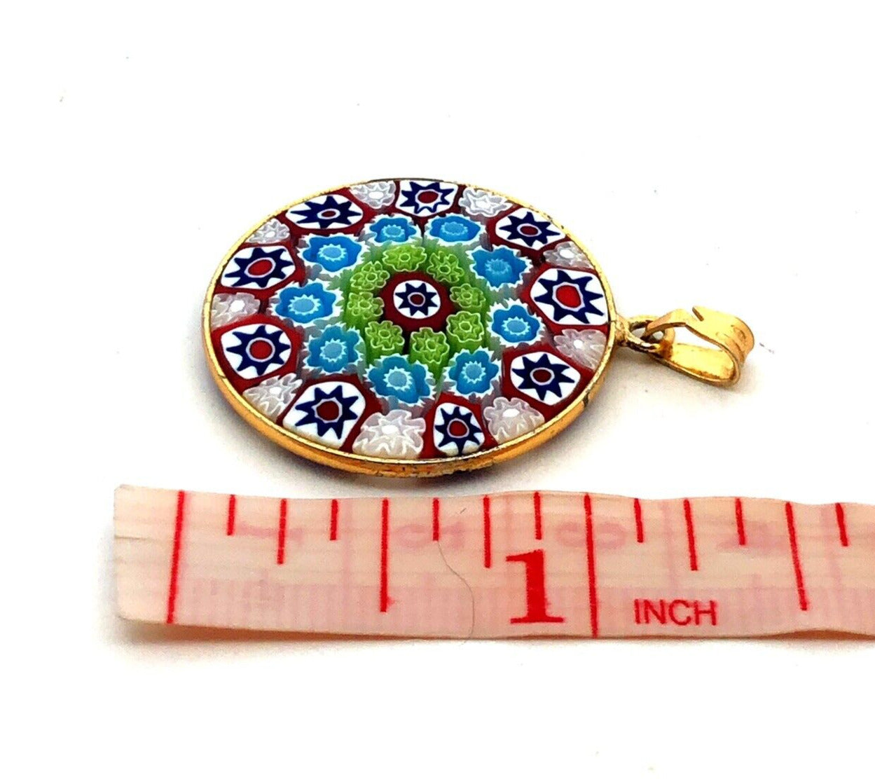 AMV Italy Sterling Silver Gold Vermeil Round Colorful Millefiori Glass Pendant
