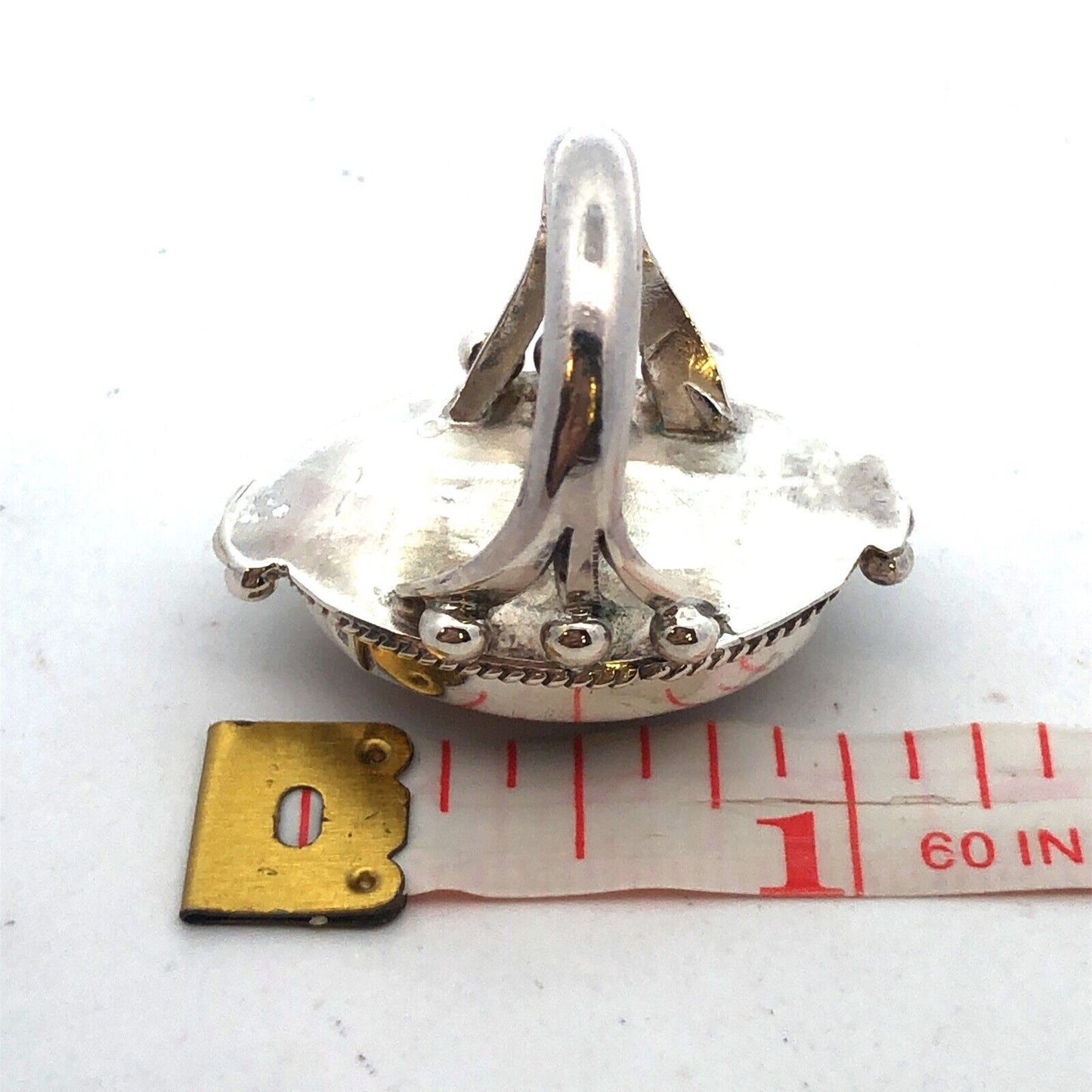 925 Sterling Silver Oval Bumble Bee Jasper Orange Gray Statement Ring