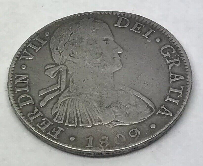 1809 TH Silver 8 Reales Mexico City Mint Pillar Dollar Colonial Coin