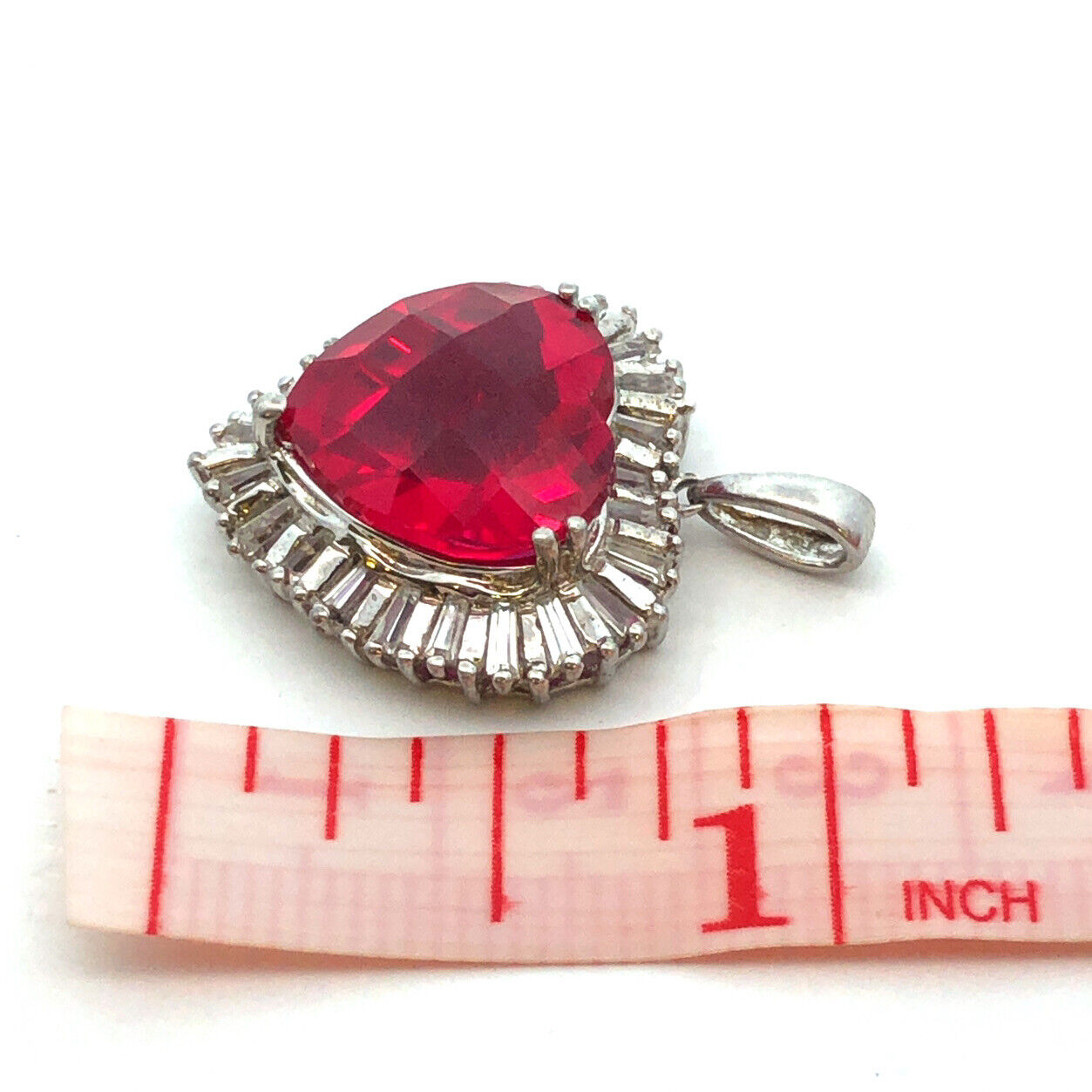 Designer Sterling Silver Cushion Ruby Diamond Accented Heart Statement Pendant