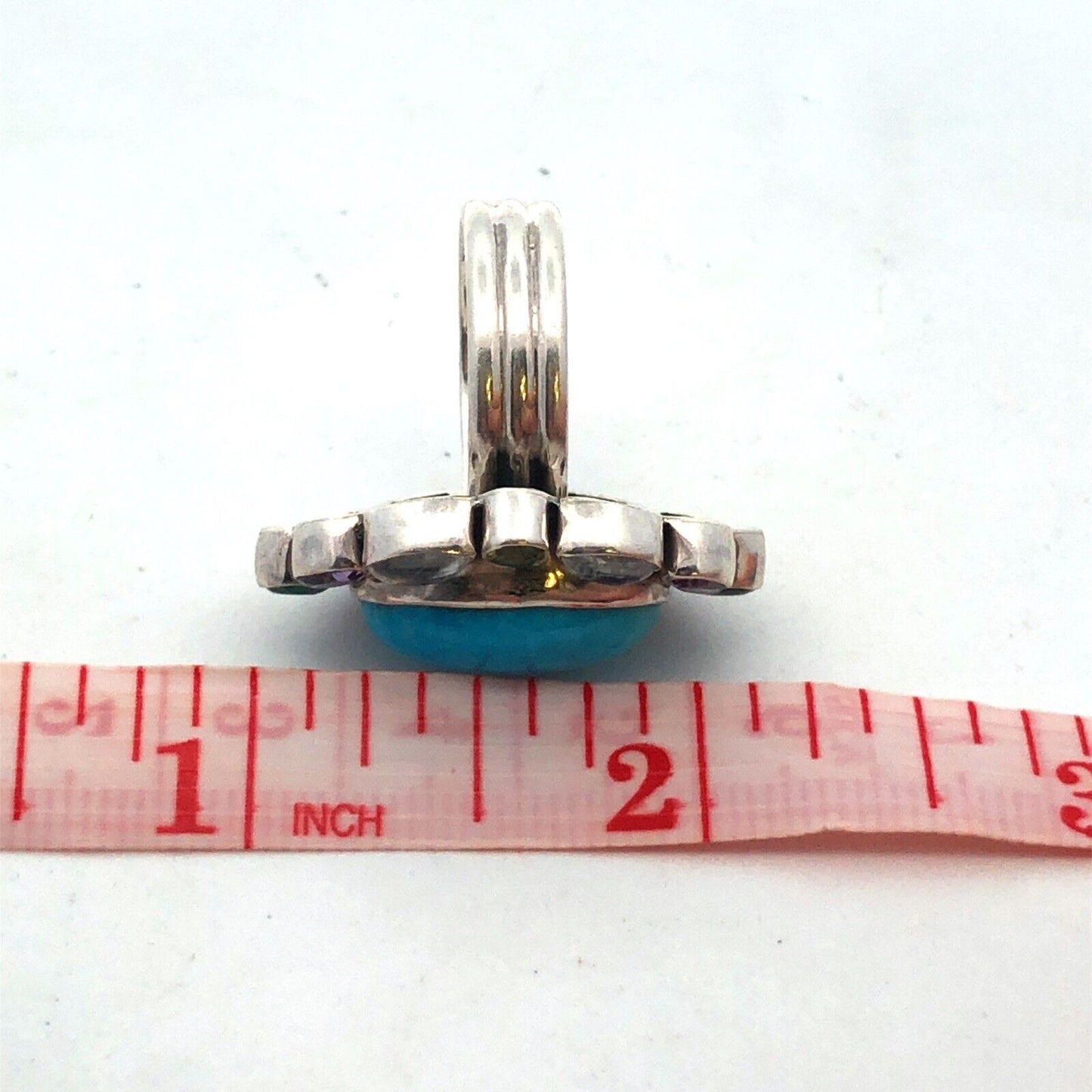 Designer NB India 925 Sterling Silver Oval Turquoise Multi-stone Statement Ring