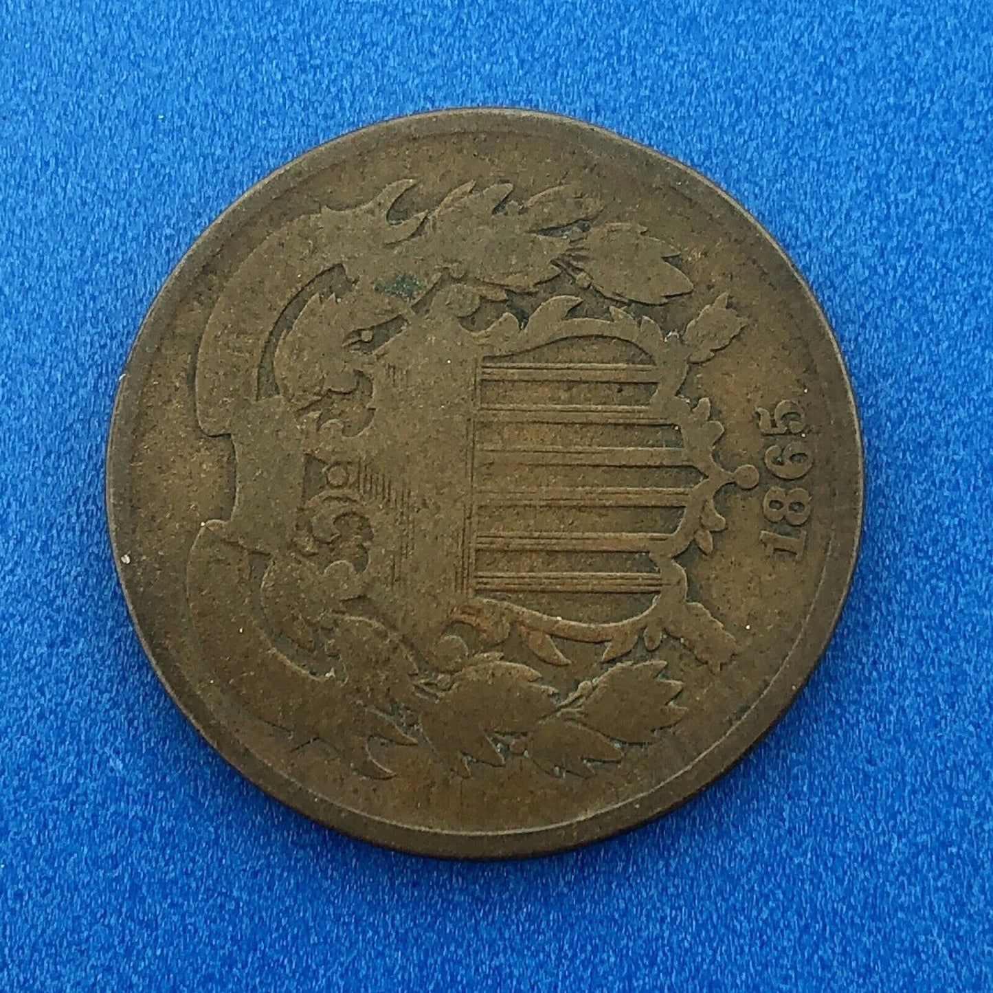 1865 P Bronze Two-Cent Piece Union Shield Short Lived Philadelphia Mint Coin