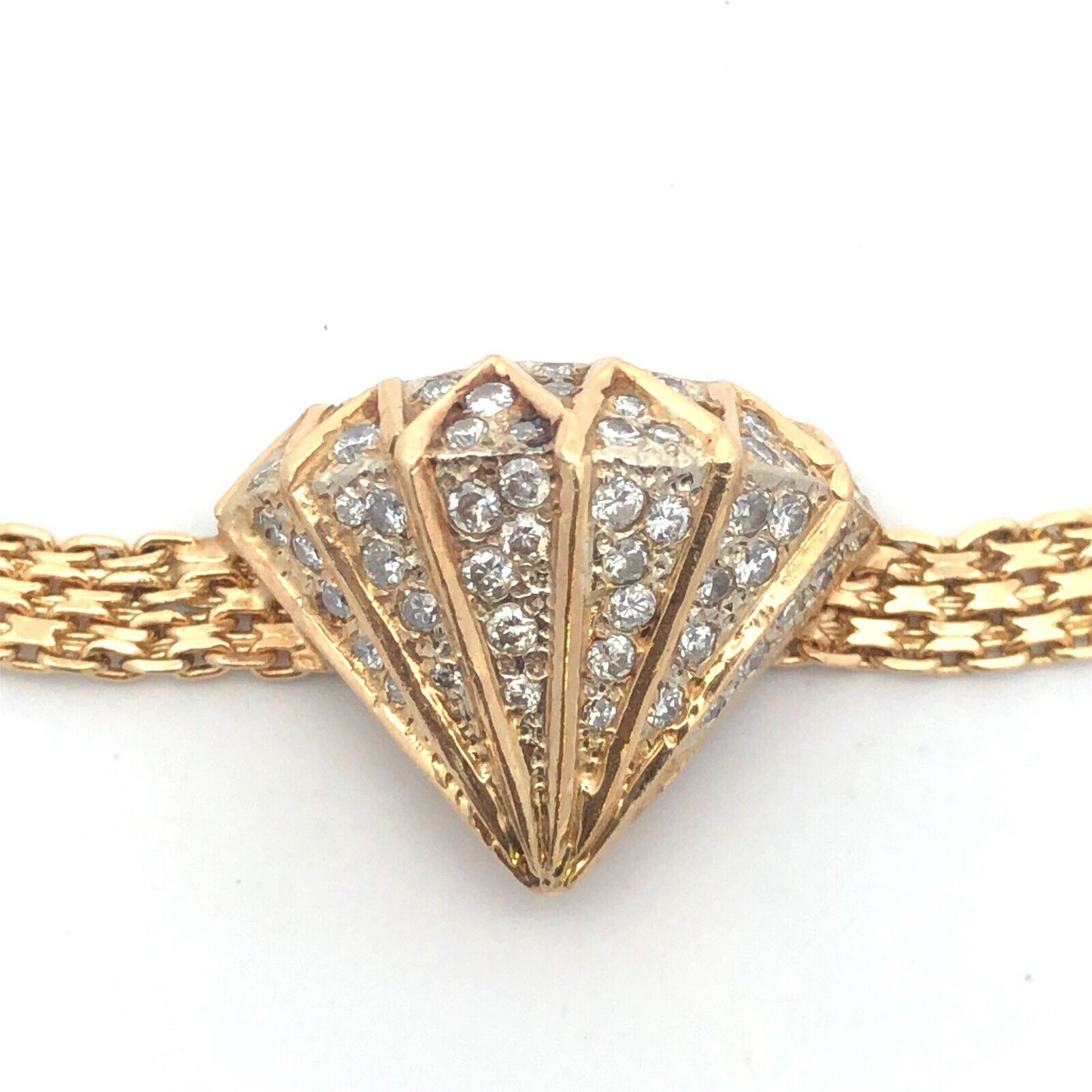 Estate 14K Yellow Gold Custom Round Diamond Statement Mesh Link Bracelet