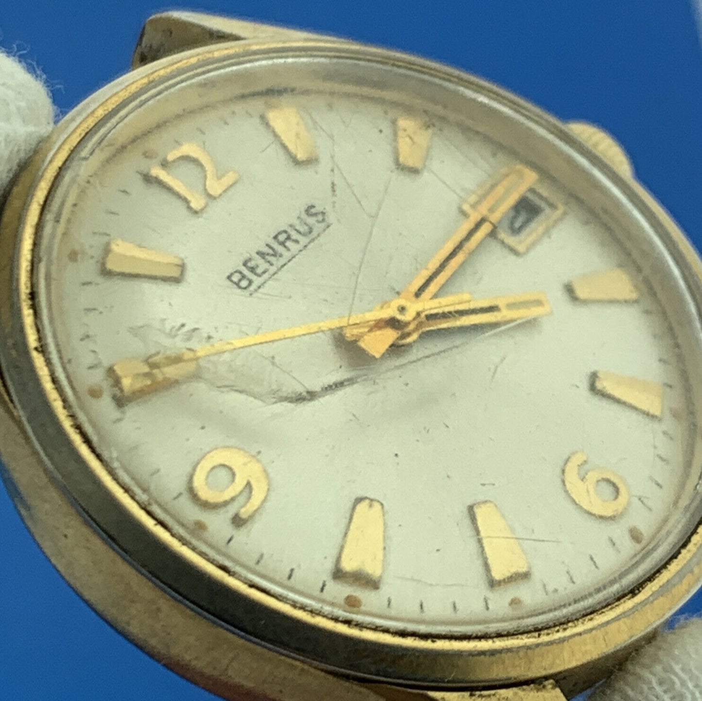 Mid Century Benrus 17 Jewels Date Window Wrist Working Watch Head