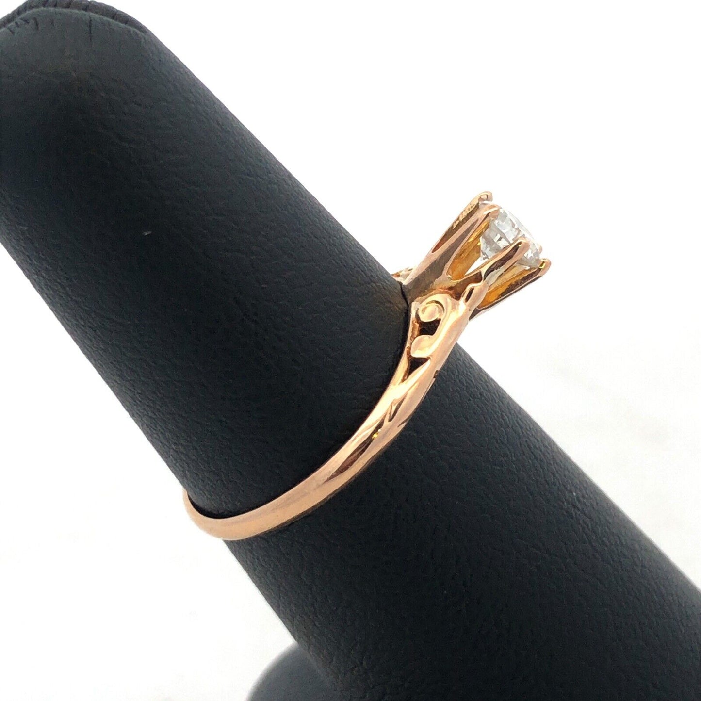 Estate 10K Yellow Gold Round Diamond Solitaire Filigree Engagement Ring