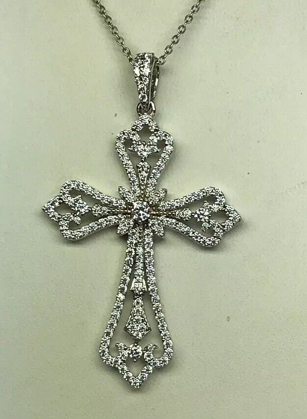 Jacmel Mauitius JCM Sterling Silver 925 Cubic Zirconia Statement Cross Necklace