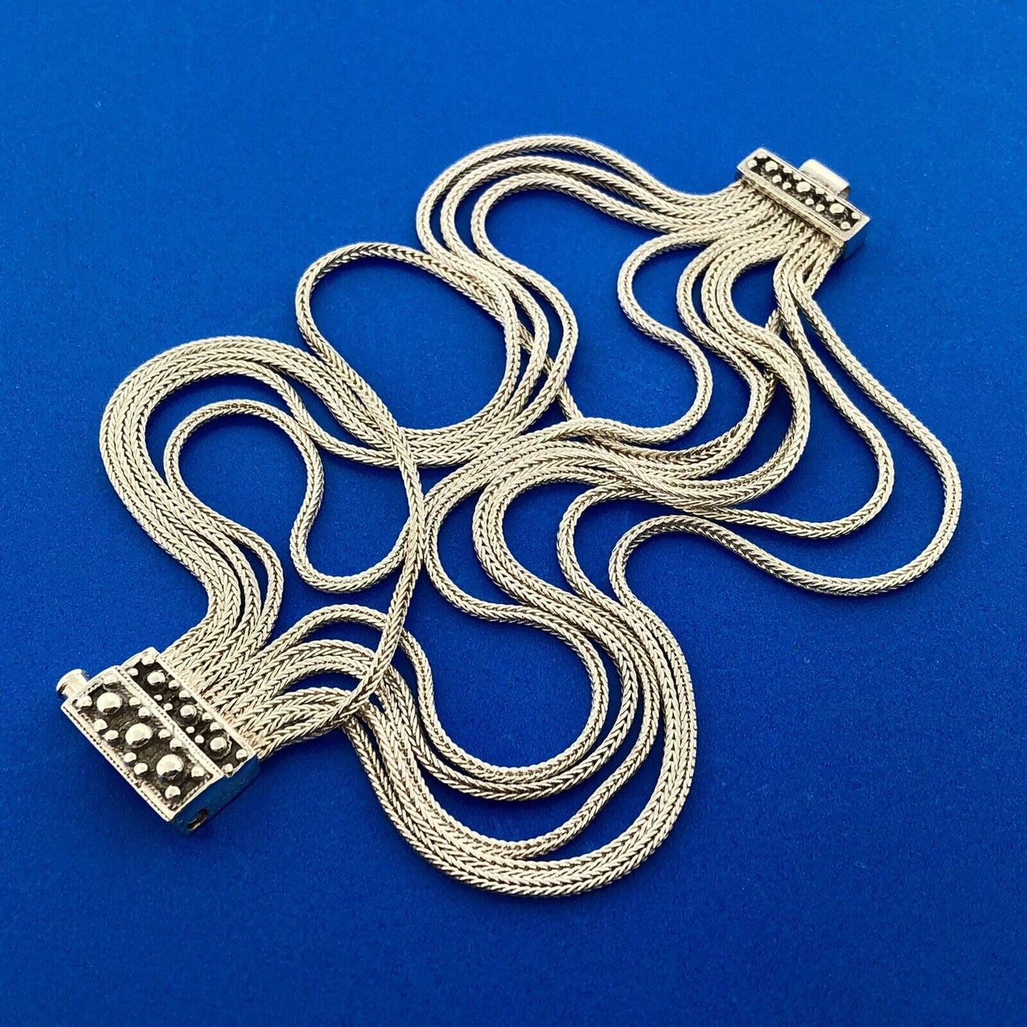 Designer Anatoli 925 Sterling Silver 10 Strand Wheat Link Mesh Cuff Bracelet