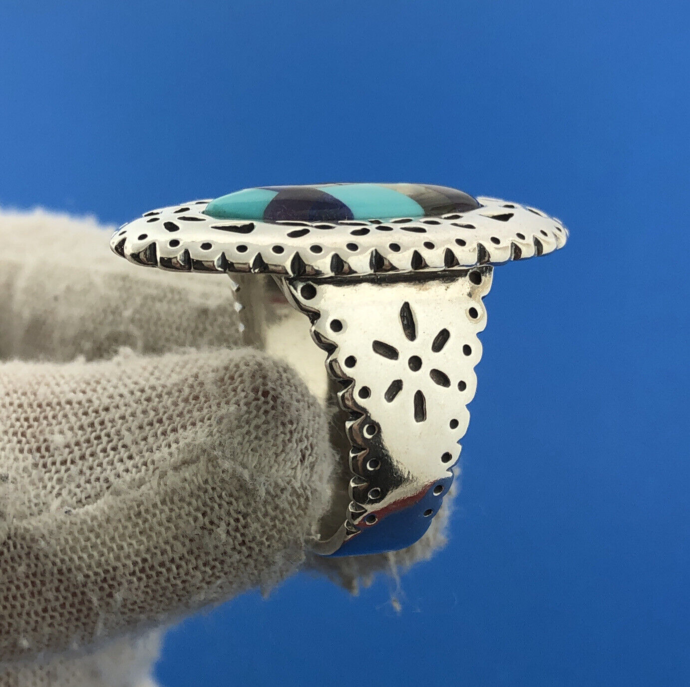 Carolyn Pollack Relios Southwestern Mosaic Stone Inlay Sterling Silver 925 Ring