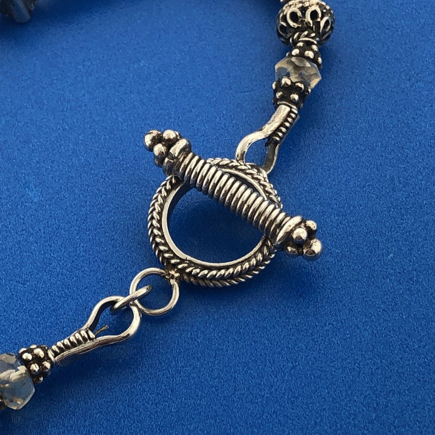 Artisan Sterling Silver 925 Pearl Crystal Bead Toggle Bracelet