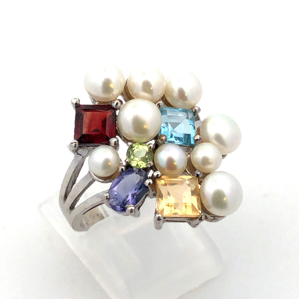 Designer Ross Simons 925 Sterling Silver Multi Gemstone Pearl Cluster Ring