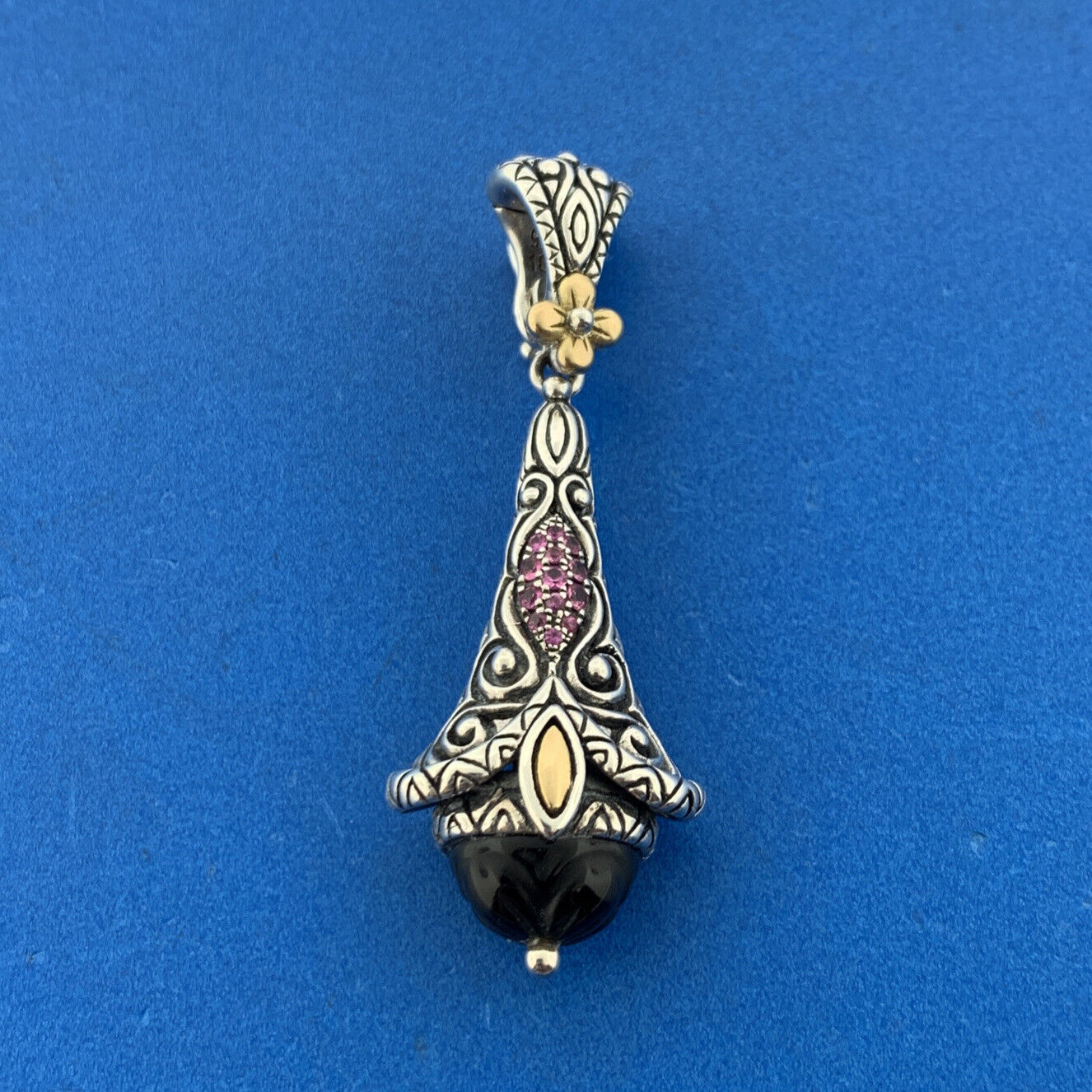 Barbara Bixby 925 Sterling Silver 18K Gold Black Onyx Ruby Enhancer Pendant