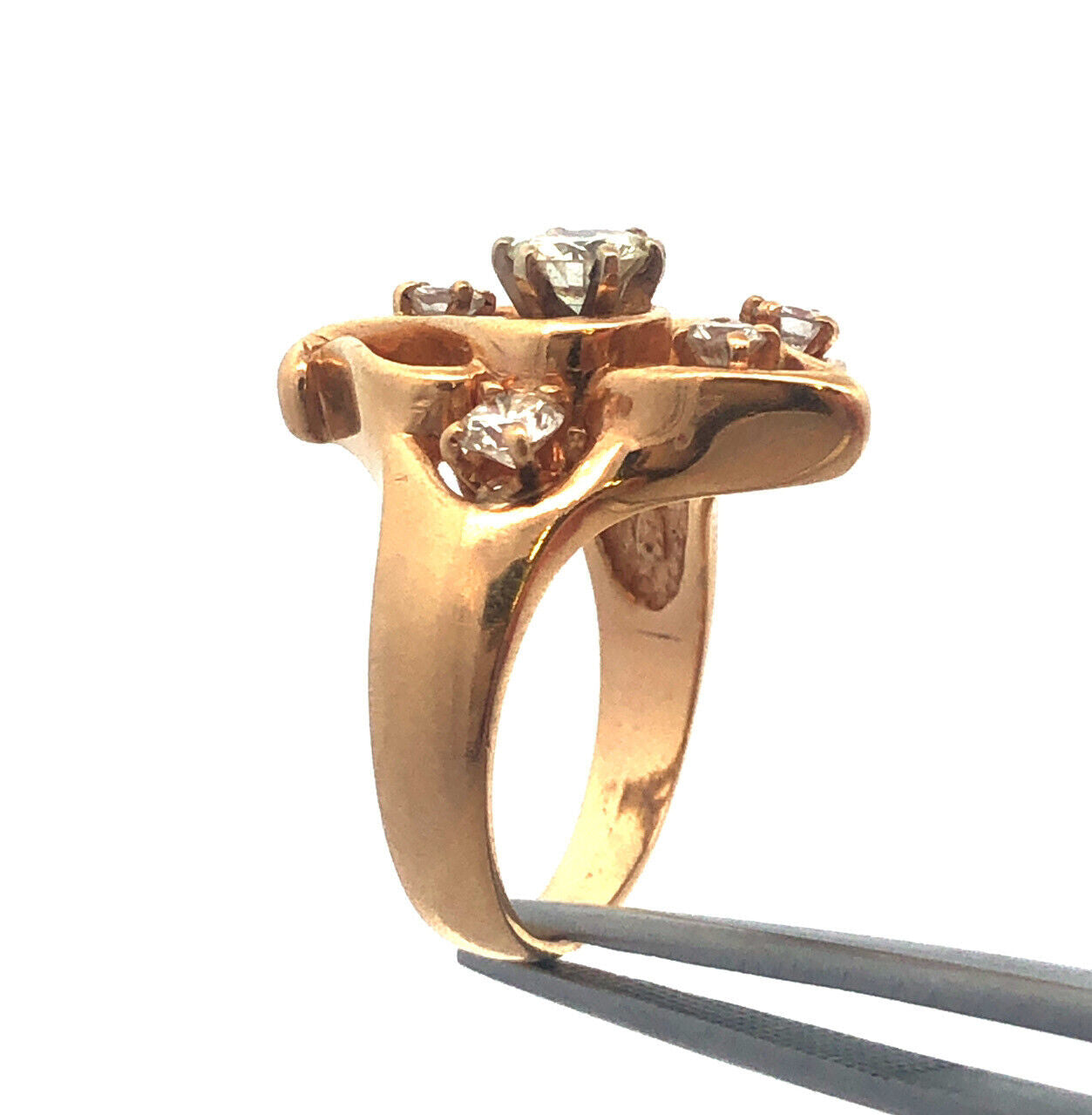 Gorgeous 14k Yellow Gold Round Cut 6 Diamond Free-form Openwork Ring Size 5.5