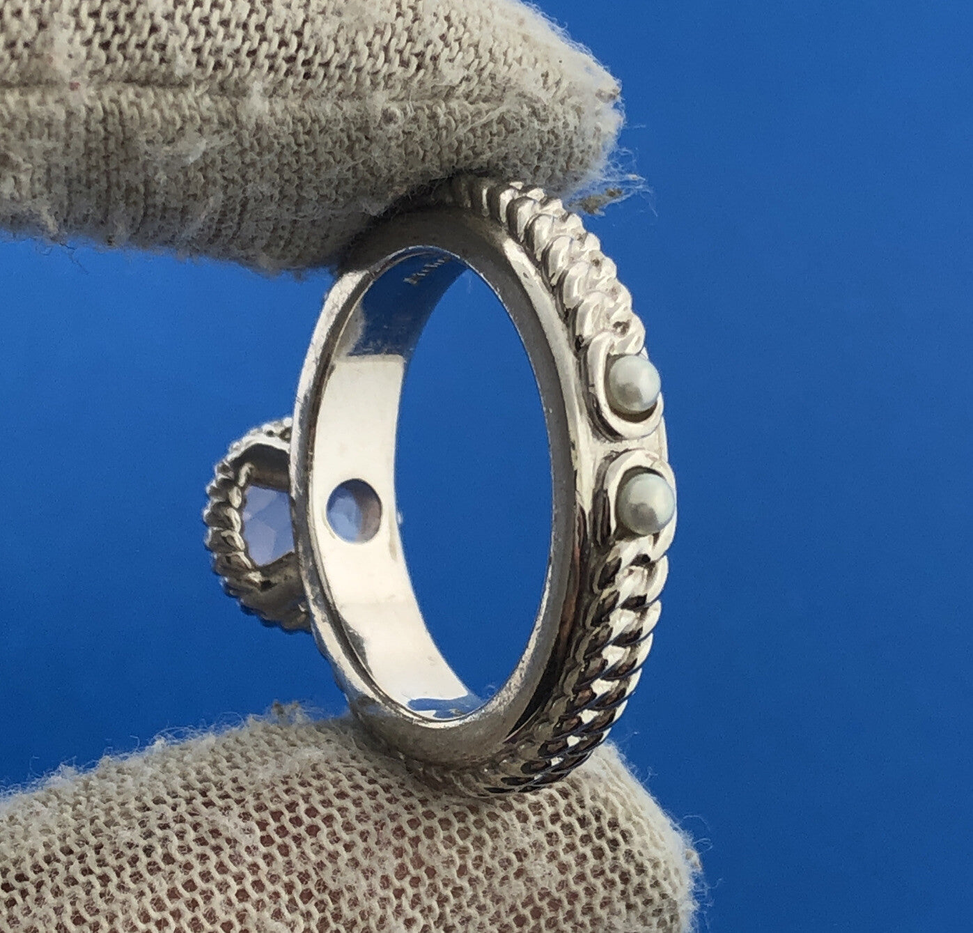 Anthony Nak Atelier Sterling Silver 925 Rose Quartz Pearl Cable Cocktail Ring