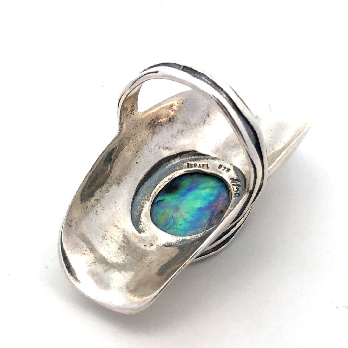 Designer 925 Sterling Silver Oval Abalone Cabochon Statement Finger Ring