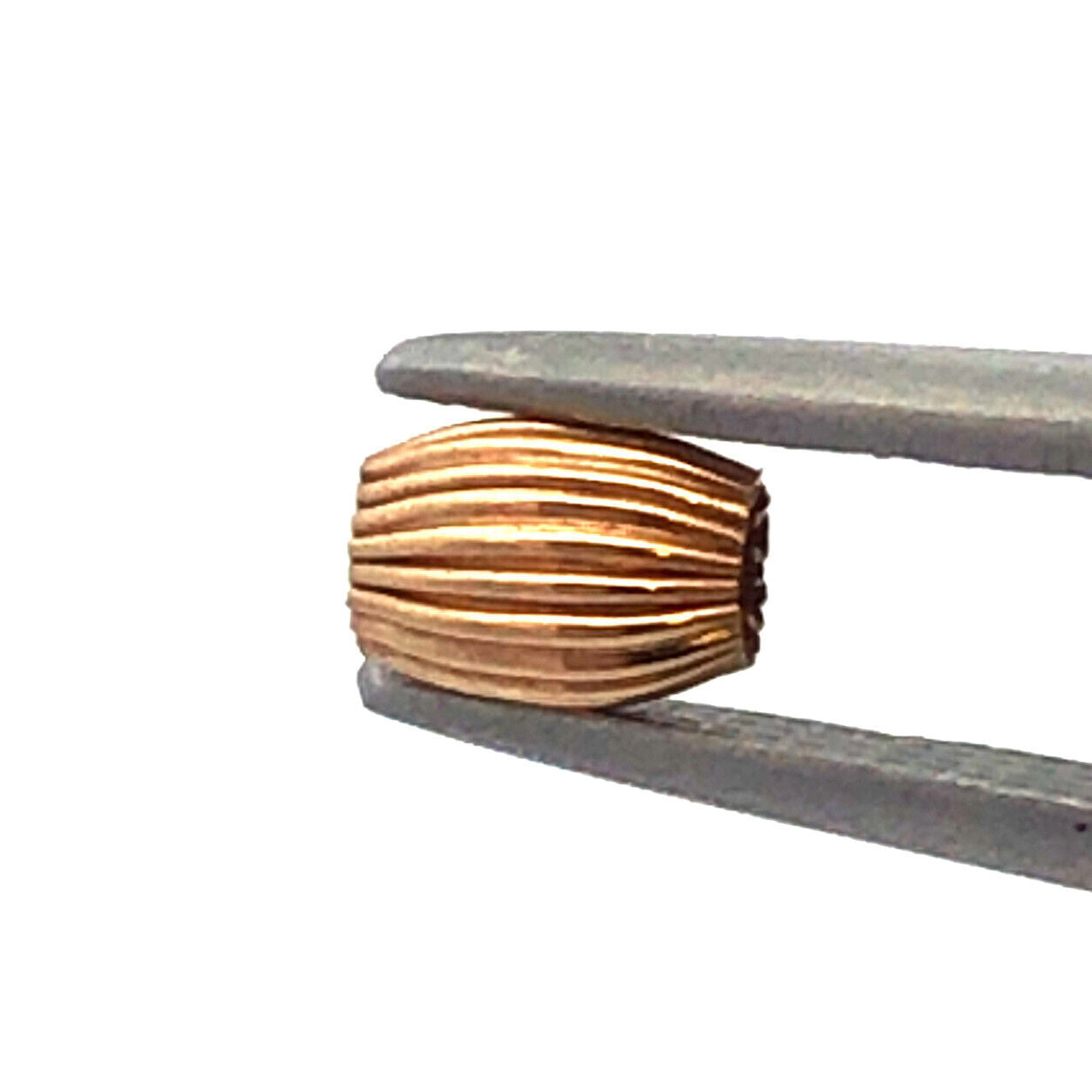 Designer 10K Yellow Gold Oval Egg Shaped Ribbed Bead Slide Bracelet Spacer Charm