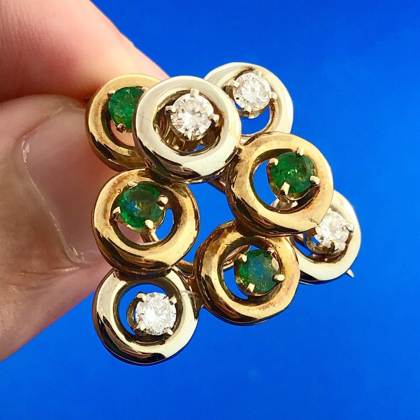 Art Deco 14K White Yellow Gold Diamond Emerald Grape Cluster Pin Brooch Pendant