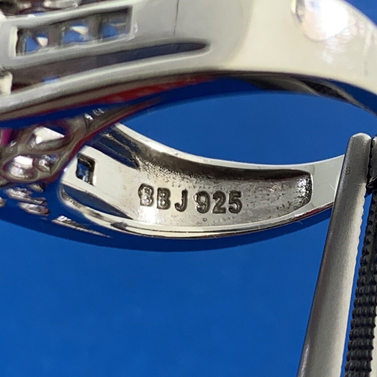 Designer BBJ 925 Sterling Silver Ruby Solitaire White Topaz Accent Cocktail Ring