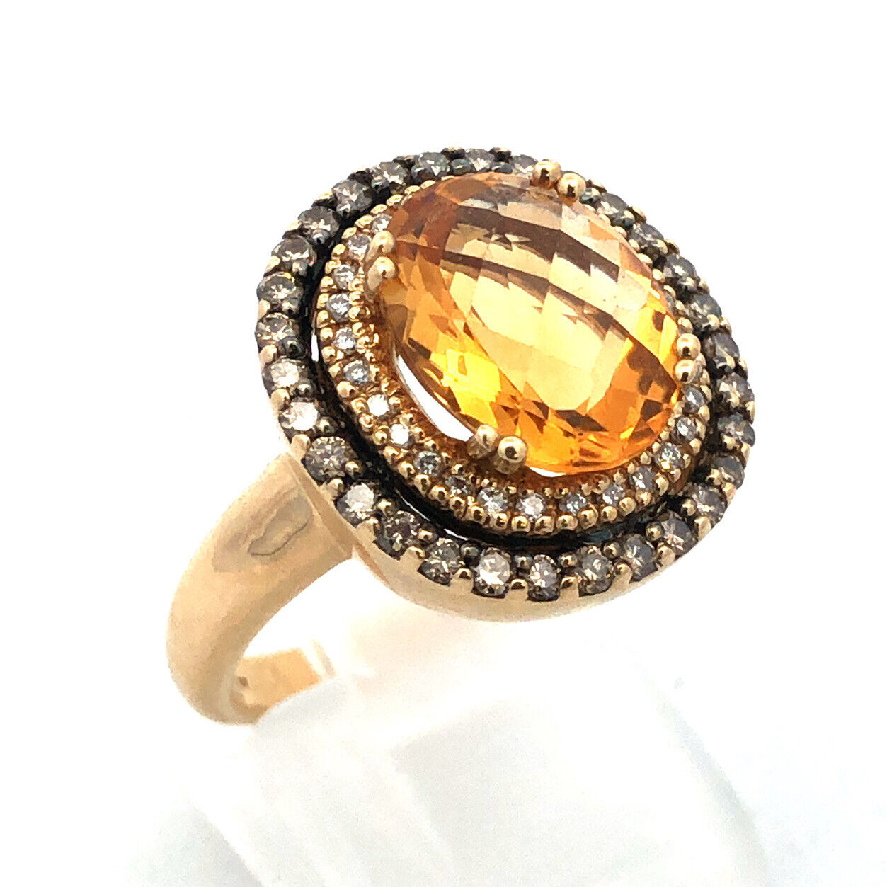 LeVian 14K Yellow Gold Oval Citrine Champagne Diamond Halo Cocktail Ring